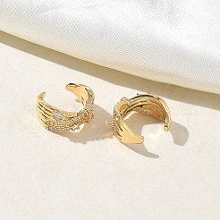 C-Shaped Brass Micro Pave Clear Cubic Zirconia Cuff Earrings&nbsp;EJEW-L316-01G-05
