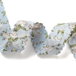 20ヤードの花柄プリントポリエステルリボン  ギフトラッピング用の二重波型リボン  ライトスチールブルー  1インチ（25mm）  約20.00ヤード（18.29m）/ロール&nbsp;OCOR-Z005-03E