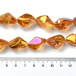電気メッキ透明ガラスビーズ連売り  虹メッキ  ナゲット  ゴールデンロッド  22x12.5x15mm  穴：1.4mm  約30個/連  25.20''（64センチメートル）&nbsp;EGLA-E060-01A-FR03