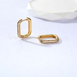 キュービックジルコニアの長方形フープピアス  女性のための真鍮のアクセサリー  ゴールドカラー  17x14x2.8mm&nbsp;JE929A-02
