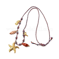 Summer Beach 304 Stainless Steel & Electroplated Natural Shell Pendant Adjustable Polyester Cord Necklaces for Women&nbsp;NJEW-F348-01C-G