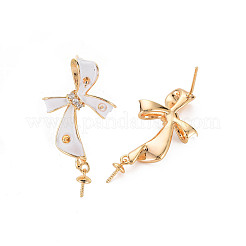 Brass Micro Pave Clear Cubic Zirconia Stud Earring Findings with Enamel&nbsp;KK-S356-617B-NF