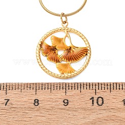 真鍮エナメルペンダント、304ステンレススチール製ラウンドスネークチェーンネックレス（女性用）  ゴールドカラー  ダークオレンジ  イチョウの葉の指輪  16.65インチ（42.3cm）&nbsp;KK-CBA3D94-01A-G