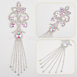 溶接された水真鍮と鉄のアップリケ  ラインストーン付き  クリスタルAB  260x73x8mm&nbsp;DIY-WH20048-025B