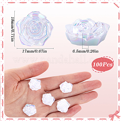 不透明ABSプラスチックカボション100個  ABカラーメッキ  ローズ  ホワイト  18x17x6.5mm&nbsp;KY-SP0001-16A
