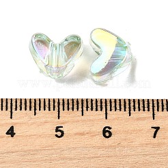 UVメッキ透明アクリルビーズ  虹色の  ハート  薄緑  9x11.5x7mm  穴：1.4mm&nbsp;MACR-F083-11A