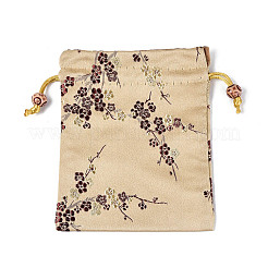 中国刺繍のサテン巾着バッグ  長方形  イヤリング、ブレスレットの包装用のギフトジュエリー包装袋  梅の花模様  ミックスカラー  15x12x0.3cm&nbsp;ABAG-N009-02A