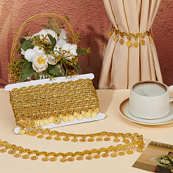 Polyester Braided Metallic Lace Trim with Metal Flat Round Tassel&nbsp;OCOR-WH0082-537A