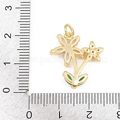 真鍮マイクロペーブカラフルな立方ジルコニアペンダント  花と葉のチャーム  ゴールドカラー  20x18.5x3.5mm  穴：3mm&nbsp;KK-E798-02G-G