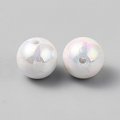 UVメッキ不透明アクリルビーズ  虹色の  ラウンド  ホワイト  12x11.5mm  穴：2mm&nbsp;MACR-WH0010-43B