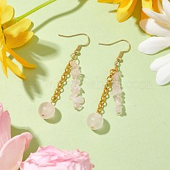 ラウンド＆チップ天然ローズクォーツダングルイヤリング  女性用真鍮タッセルイヤリング  62mm&nbsp;EJEW-JE05867