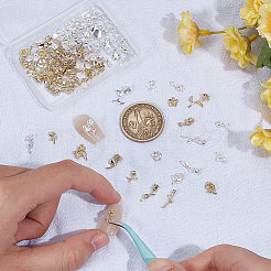88個 22スタイルの花の合金カボション  女性のためのネイルアートの装飾アクセサリー  ゴールデン＆シルバー  8.5~14.5x3~9.5x1.5~4mm  4個/スタイル&nbsp;FIND-SP0004-78B
