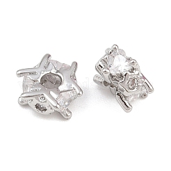 真鍮製マイクロパヴェキュービックジルコニアビーズ  ハート  プラチナ  7x8x4mm  穴：2mm&nbsp;KK-K407-40P