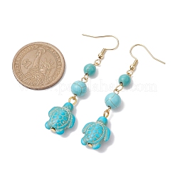 合成ターコイズダングルピアス  女性用304ステンレスジュエリー  カメ  62x14mm&nbsp;EJEW-JE05849-03