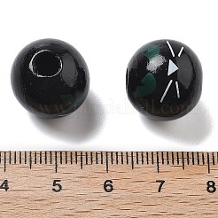 プリントされたシマウッドヨーロピアンビーズ  猫の顔模様の丸い  ブラック  16x14.5mm  穴：4.5mm&nbsp;WOOD-G023-05