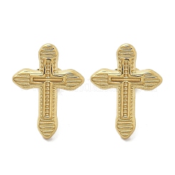 女性用304ステンレススチールスタッドピアス  18KGP本金メッキ  クロス  18x13.5mm&nbsp;EJEW-K271-03C-G