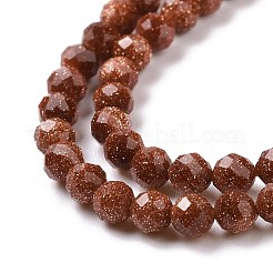 合成ゴールドストーン金砂石ビーズ連売り  多面カット  ラウンド  4x4mm  穴：0.5mm  約92個/連  14.17''~14.56''（36~37センチメートル）&nbsp;G-E591-06B