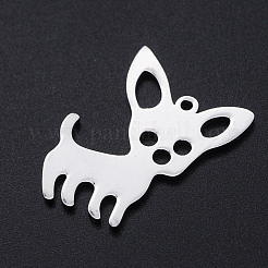 変色しない201ステンレススチールペンダント  犬  ステンレス鋼色  25x20x1mm  穴：1.5mm&nbsp;STAS-N090-JN852-1