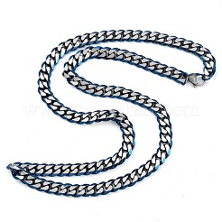 マットなスタイルの304ステンレススチール製キューバンリンクチェーンネックレス（男性用）  ブルー＆ステンレス鋼色  23.54インチ（59.8cm）&nbsp;NJEW-B116-05BL