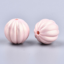 スプレープリントアクリルビーズ  ラバー加工スタイル  カボチャ  ピンク  17x16.5mm  穴：2mm  約205個/500g&nbsp;MACR-T037-04D