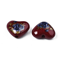 Flower Printed Opaque Acrylic Heart Beads&nbsp;SACR-S305-28-L01