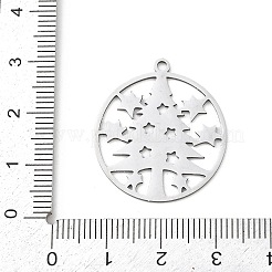 クリスマス 201 ステンレス ペンダント  スノーフレークとフラットラウンド  28x25x1mm  穴：1.8mm&nbsp;STAS-C156-01F-P