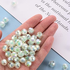 透明なアクリルビーズ  二層ビーズ  ABカラー  多面カット  ラウンド  アクアマリン  9.5x9.5mm  穴：2mm&nbsp;X-TACR-S152-04B-SS2111