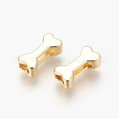 真鍮のスライドチャーム  骨  ニッケルフリー  18KGP本金メッキ  12x6x4mm  穴：6x1mm＆3x1.5mm&nbsp;X-KK-T014-123G