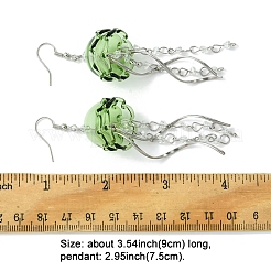 アイアン製ダングルピアス  花  ガラスと304ステンレススチール製の女性用ドロップピアス  ミディアムシーグリーン  90mm&nbsp;EJEW-FS00103