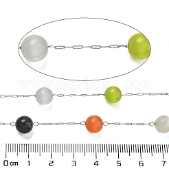 304ステンレススチールとガラスのキャットアイリンクチェーン  ハンダ付け  スプールで  ラウンド  カラフル  13x7.5mm&nbsp;CHS-G038-08P-02