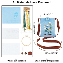 デイジー柄刺繍スタータークロスボディバッグ製作キット  プラスチック刺繡フープを含む  ファブリック  ポリエステル糸  合金スナップボタン  針  バッグストラップ  ミックスカラー  スレッド：1mm&nbsp;DIY-WH0308-155