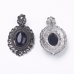 Natural Dyed & Heated Black Agate Gothic Pendants&nbsp;G-F228-18M-FF