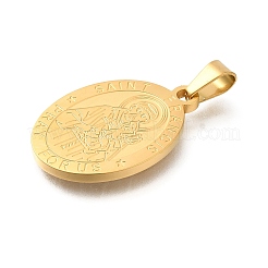 304ステンレスペンダント  聖フランシスのチャーム付き楕円形  宗教  18KGP本金メッキ  27x18x2mm  穴：6x3mm&nbsp;LS-STAS-K394-04G-03
