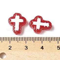 焼き絵の具、ガラス、エナメル、ビーズ  手描きのビーズ  クロス  ファイヤーブリック  14.5x11.5x4mm  穴：1mm&nbsp;BLOW-D300-06E