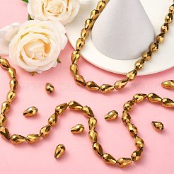 電気メッキガラスビーズセット  多面カット  ティアドロップ  黄金メッキ  15x10mm  穴：1mm  約50個/連  27.1インチ&nbsp;EGLA-D017-15x10mm-3