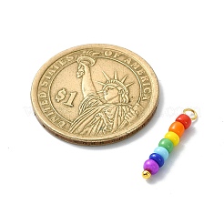 7 色のチャクラカラフルなガラスシードビーズペンダント  真鍮のループを有します  ゴールドカラー  20~21x3mm  穴：1.8mm&nbsp;PALLOY-JF02526-02
