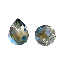 クリアガラスチャーム  ティアドロップ  多面カット  ABカラーメッキ  ダークスレートグレー  10.5x8mm  穴：1.2mm&nbsp;X1-GLAA-P070-A02