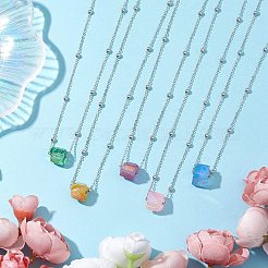 電気メッキされた天然石クォーツペンダントネックレス  女性用304ステンレスジュエリー  ステンレス鋼色  17.68インチ（44.9cm）&nbsp;NJEW-JN04967