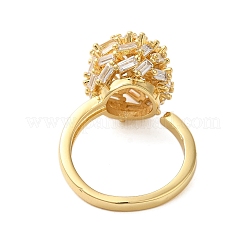 Round Brass Micro Pave Clear Cubic Zirconia Open Cuff Rings for Women&nbsp;RJEW-A046-17G