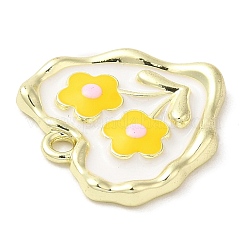 合金エナメルチャーム  ゴールドカラー  花のチャーム入りハート  ホワイト  18x18x3mm  穴：1.6mm&nbsp;PALLOY-P294-04G-03