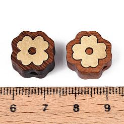 天然白檀の数珠と真鍮製のビーズ  染色されていない  4葉のクローバー  14x14x7mm  穴：2mm&nbsp;WOOD-T032-33E