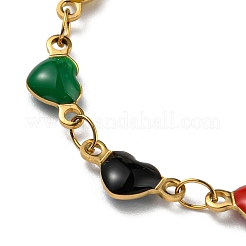 Ion Plating(IP) Golden 304 Stainless Steel Heart Link Chain Bracelet with Enamel&nbsp;BJEW-E088-01G-05