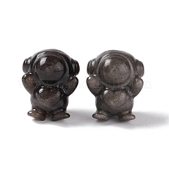 天然銀黒曜石ビーズ  宇宙人  18~18.5x15x13mm  穴：1.6mm&nbsp;G-G859-10