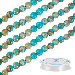 天然レガライト/インペリアルジャスパー/海底堆積ジャスパービーズブレスレット作りキット  シアン  4mm  穴：1.2mm&nbsp;DIY-TA0002-69A