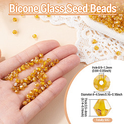 ピカソ ベーキングペイント ガラスシードビーズ  双円錐形  ゴールデンロッド  4~4.5x3.5~4mm  穴：0.9~1.2mm&nbsp;SEED-TA0001-62B