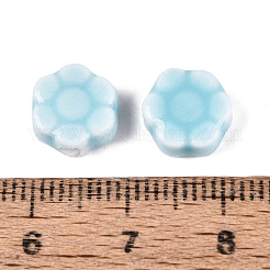 ヴィンテージの手作り磁器ビーズ  ファンシーアンティーク施釉磁器  花  空色  9~10x9~10x4.5~6mm  穴：1.8~2.2mm&nbsp;PORC-N013-25-19