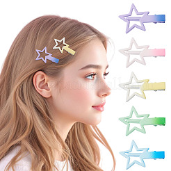 10個5色のグラデーションカラー鉄製ワニ口ヘアクリップ  スター  ミックスカラー  51x33.5x2~11mm  2個/カラー&nbsp;OHAR-TA0001-14
