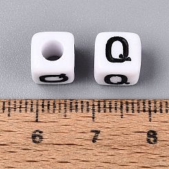 不透明なアクリルビーズ  番号の立方体  エナメル  ブラック  文字Q  7.5~8x7.5~8x8~8.5mm  穴：3.6~4mm  約1200個/500g&nbsp;SACR-N020-04A-Q
