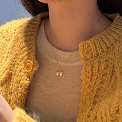 蝶結び 925 スターリングシルバーペンダントネックレス 女性用  18KGP本金メッキ  15.83インチ（40.2cm）&nbsp;NJEW-F338-04G