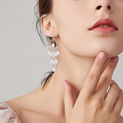 シェルパールシャンデリアピアス  女性のための合金ロング タッセル ドロップ イヤリング  ゴールドカラー  70x18.5mm  ピン：0.7mm&nbsp;JE964A
